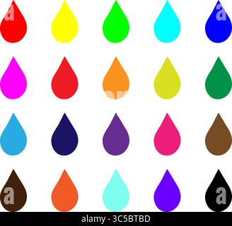 Bunte Wassertropfensymbole – Flüssigkeits- und Farbsymbole Stock Vektor