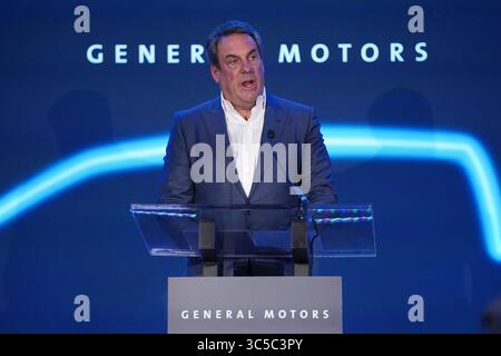 27. Januar 2020, Hamtramck, MI, USA: Mark Reuss, Präsident von General Motors, spricht während einer Ankündigung, dass GM am Montag, 27. Januar 2020, eine Investition in Höhe von 2,2 Milliarden US-Dollar in das Montagewerk Detroit-Hamtramck investiert hat, die zu 100 Prozent für Elektrofahrzeuge bestimmt ist. (Kreditbild: © TNS via ZUMA Wire) Stockfoto