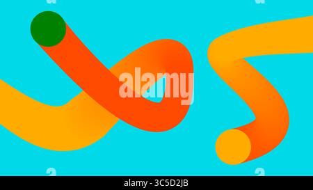 Glatte abstrakte orangefarbene Bänder auf Cyan-Hintergrund Stockfoto