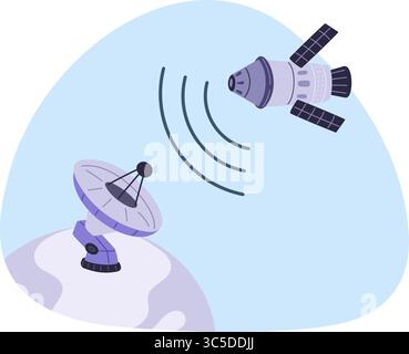 Satellitensignal oder Telekommunikationsnetz. Übertragungswelle. Digital-Anschluss-Adish. Empfangen Sie einen Sender auf dem Planeten Erde. Global Interne Stock Vektor