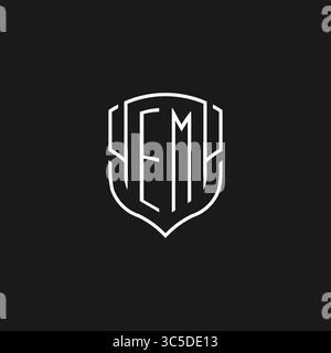 Initial EM Logo Monoline Schildform mit Vektorgrafik Stock Vektor