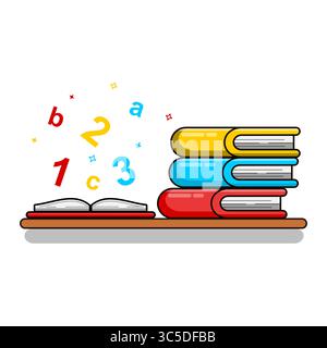 Bücher und Zahlen pädagogische Illustration Vektor Cartoon Flat Design Stock Vektor