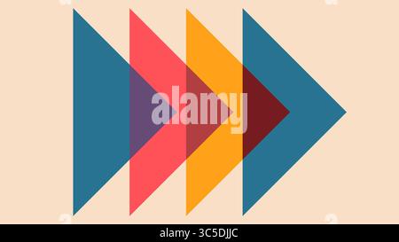 Überlappende Retro-farbige Quadrate auf Creme Stockfoto