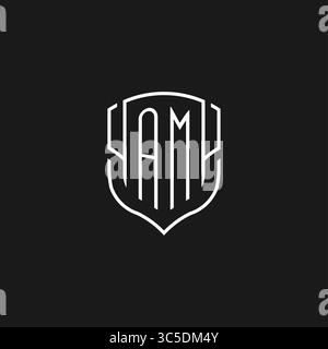 Initial AM Logo Monoline Schildform mit Vektorgrafik Stock Vektor