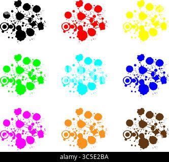 Buntes Splatter-Set für Farben - abstrakte Tintenflecken und Grunge-Art Stock Vektor