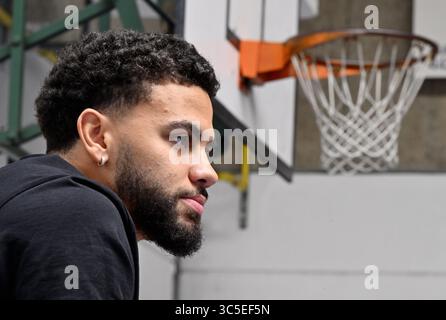 Ans, Belgien. 30. Juli 2025. Ajay Mitchell wurde während einer Pressekonferenz zum US-Basketballwettbewerb NBA am Mittwoch, den 30. Juli 2025 in ans vorgestellt. Oklahoma City Thunder mit dem belgischen Point Guard Mitchell gewann die Liga. BELGA PHOTO ERIC LALMAND Credit: Belga News Agency/Alamy Live News Stockfoto