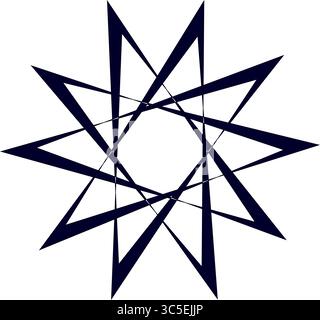 Abstrakter geometrischer Sternform-Vektor – modernes symmetrisches Polygon-Design mit scharfen Punkten in Dunkelmarineblau auf weißem Hintergrund Stock Vektor