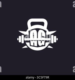 Erstes AG-Logo für Fitness mit einer einfachen, aber kreativen Langhantel- und Tellersymbol-Vektorgrafik Stock Vektor