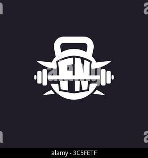 Erstes FN-Logo für Fitness mit einer einfachen, aber kreativen Langhantel- und Plate-Icon-Vektorgrafik Stock Vektor
