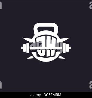 Das erste JH-Logo für Fitness mit einer einfachen, aber kreativen Langhantel- und Tellersymbol-Vektorgrafik Stock Vektor