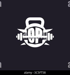 Erstes OP-Logo für Fitness mit einer einfachen, aber kreativen Langhantel- und Tellersymbol-Vektorgrafik Stock Vektor
