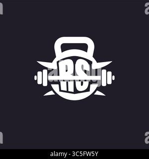 Erstes RS-Logo für Fitness mit einer einfachen, aber kreativen Langhantel- und Tellersymbol-Vektorgrafik Stock Vektor