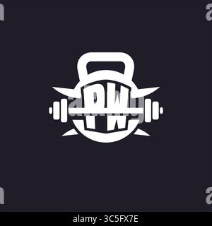 Erstes PW-Logo für Fitness mit einer einfachen, aber kreativen Langhantel- und Plate-Icon-Vektorgrafik Stock Vektor