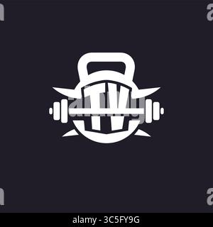 Erstes TV-Logo für Fitness mit einer einfachen, aber kreativen Langhantel- und Tellersymbol-Vektorgrafik Stock Vektor