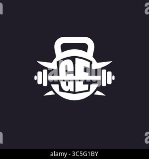 Erstes GE-Logo für Fitness mit einer einfachen, aber kreativen Hantel- und Plate-Symbol-Vektorgrafik Stock Vektor