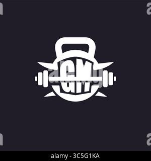 Erstes GM-Logo für Fitness mit einer einfachen, aber kreativen Langhantel- und Tellersymbol-Vektorgrafik Stock Vektor