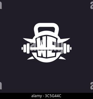 Das erste WE Logo für Fitness mit einer einfachen, aber kreativen Langhantel- und Tellersymbol-Vektorgrafik Stock Vektor