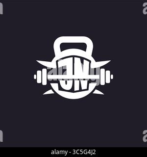 Das erste JN-Logo für Fitness mit einer einfachen, aber kreativen Langhantel- und Plate-Icon-Vektorgrafik Stock Vektor