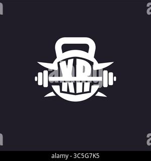 Das erste XR-Logo für Fitness mit einer einfachen, aber kreativen Langhantel und einer Vektorgrafik mit einem Plate-Symbol Stock Vektor