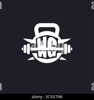 Erstes WG-Logo für Fitness mit einer einfachen, aber kreativen Langhantel- und Tellersymbol-Vektorgrafik Stock Vektor