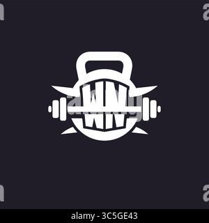 Erstes WN-Logo für Fitness mit einer einfachen, aber kreativen Langhantel- und Plate-Icon-Vektorgrafik Stock Vektor