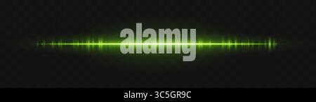 Schallwelle. Dünner Lichtstreifen mit sanftem Leuchten und Frequenzrhythmus auf transparentem Hintergrund. Ideal für Sprach-, Audio-, Impuls-, Signal- oder Signalübertragung Stock Vektor