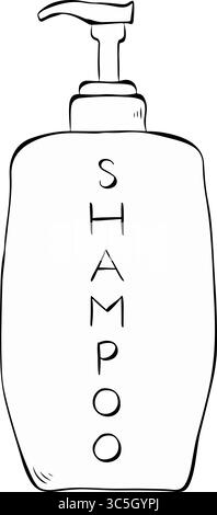 Plastik Pumpflasche Shampoo Salon Zusammensetzung. Abbildung der grafischen Vektorfarbe. Flasche mit Spender perfekt für Karten, Dekorationen, Aufkleber, l Stock Vektor