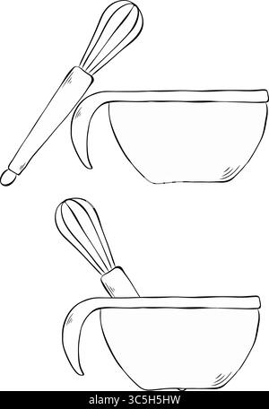 Drahtquirl und Schüssel Haarfärbung Salon Komposition. Abbildung der grafischen Vektorfarbe. Logo auf weißem Hintergrund Banner, Poster, Geschenkpapier, St. Stock Vektor