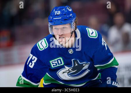 19. Februar 2020: Canucks rechtlicher Flügel Tyler Toffoli (73) im NHL-Spiel zwischen den Minnesota Wild und den Vancouver Canucks in der Rogers Arena in Vancouver, Kanada. Dom Gagne/CSM(Kreditbild: &Copy; Dom Gagne/CSM via ZUMA Wire) Stockfoto