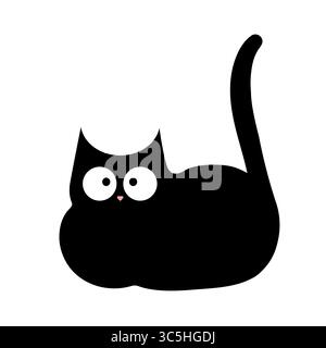 Lustige schwarze Katze-Karikatur. Verspielte und schrullige Katze mit großen Augen und einem süßen Ausdruck. Perfekt für lustige und kreative Projekte. Stock Vektor