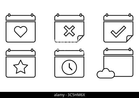 Kalendersymbolgruppe. Verschiedene Datumssymbole. Mehrere Ereignisvektoren. Verschiedene Planmarken. Stock Vektor