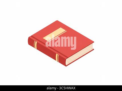 Eine flache Vektorillustration eines roten Buches in isometrischer Ansicht, perfekt für Themen im Zusammenhang mit Bildung, Lese- und Schreibkompetenz und modernem Grafikdesign. Stockfoto