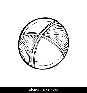 Eine gestreifte Gummikugel, handgezeichnet mit Tinte, wird in einen Vektor übersetzt. Vektor-Illustration zum Drucken von Ausmalseiten, für die Gestaltung von Haustieren Stock Vektor