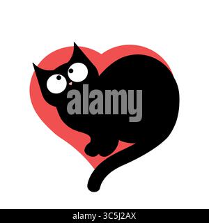 Lustige Liebeskatze-Zeichentrickfilm. Verspielte und schrullige Katze mit großen Augen und einem süßen Ausdruck. Perfekt für lustige und kreative Projekte. Stock Vektor