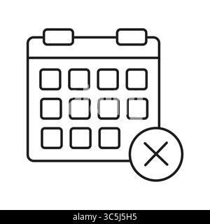 Symbol "Kalender schließen". Ereignissymbol löschen. Datumsvektor stornieren. Entfernen Sie das Planzeichen. Stock Vektor