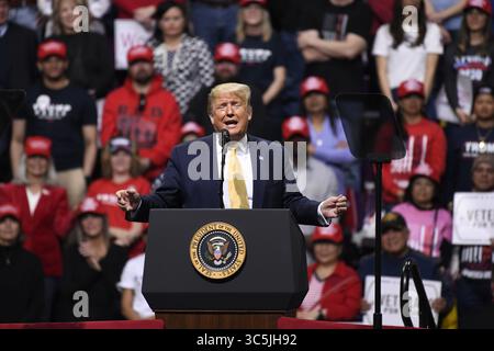 26. Juni 2019, Colorado Springs, Colorado, Vereinigte Staaten: US-Präsident Donald Trump spricht bei einer Wahlkampfkundgebung in Colorado Springs am 20. Februar 2020 während eines Wahlkampfs durch den Westen der USA. Colorado wird seine Präsidentschaftswahlen am 3. März abhalten, die erste Präsidentschaftswahlen seit 2004. Colorado verließ sich bei früheren Präsidentschaftswahlen auf ein Caucus-System. (Bild: © Bob Pearson/ZUMA Wire) Stockfoto