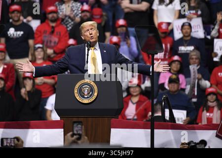 26. Juni 2019, Colorado Springs, Colorado, Vereinigte Staaten: US-Präsident Donald Trump spricht bei einer Wahlkampfkundgebung in Colorado Springs am 20. Februar 2020 während eines Wahlkampfs durch den Westen der USA. Colorado wird seine Präsidentschaftswahlen am 3. März abhalten, die erste Präsidentschaftswahlen seit 2004. Colorado verließ sich bei früheren Präsidentschaftswahlen auf ein Caucus-System. (Bild: © Bob Pearson/ZUMA Wire) Stockfoto