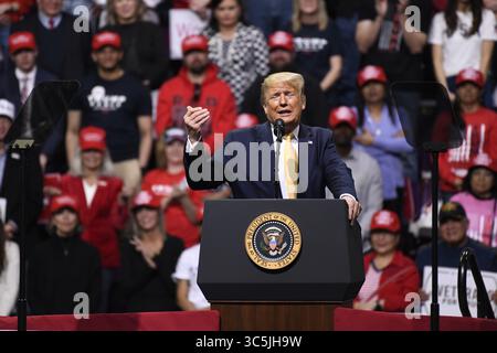 26. Juni 2019, Colorado Springs, Colorado, Vereinigte Staaten: US-Präsident Donald Trump spricht bei einer Wahlkampfkundgebung in Colorado Springs am 20. Februar 2020 während eines Wahlkampfs durch den Westen der USA. Colorado wird seine Präsidentschaftswahlen am 3. März abhalten, die erste Präsidentschaftswahlen seit 2004. Colorado verließ sich bei früheren Präsidentschaftswahlen auf ein Caucus-System. (Bild: © Bob Pearson/ZUMA Wire) Stockfoto