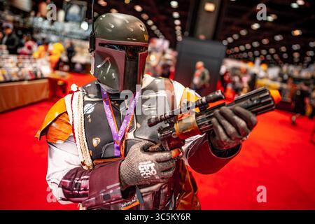 Februar 2020, Chicago, Illinois, USA: Boba Fett Cosplayer auf der C2E2 (Foto: © Chris Riha/ZUMA Wire) Stockfoto