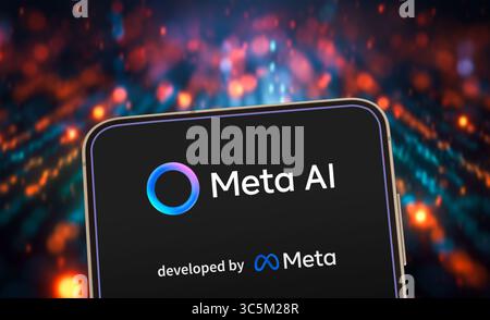 Meta-AI-Schnittstelle auf futuristischer Anzeige Stockfoto