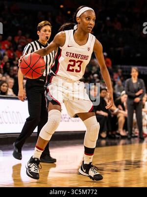 März 2020 Las Vegas, NV, USA Kiana Williams, Kardinalgarde von Stanford, Kardinal Kiana Williams (23) spielt im Viertelfinale des NCAA Pac 12 Women's Basketball Tournament zwischen Stanford Cardinal und den Oregon State Beavers 68-57 im Mandalay Bay Event Center Las Vegas, NV. Thurman James/CSM(Credit Image: &Copy; Thurman James/CSM via ZUMA Wire) Stockfoto