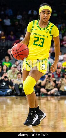 07. März 2020 Las Vegas, NV, USA Minyon Moore (23) spielt im Halbfinale des NCAA Pac 12 Women's Basketball Tournament zwischen Arizona Wildcats und den Oregon Ducks 88-70 im Mandalay Bay Event Center Las Vegas, NV. Thurman James/CSM(Credit Image: &Copy; Thurman James/CSM via ZUMA Wire) Stockfoto