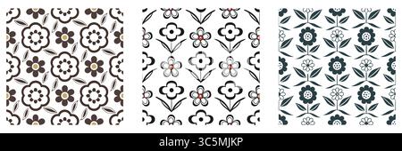 Nahtloses, Handgezeichnetes Muster-Paket, Einzigartige Geometrische Und Botanische Fliesendesigns Stock Vektor