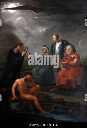 Italien Piemont Monferrato Asti Haus von Vittorio Alfieri 'Apotheose von Vittorio Alfieri' - es zeigt Vittorio Alfieri gekrönt mit Lorbeer durch die Muse Tragödie Melponene, mit ihm Dante und Sophokles Stockfoto