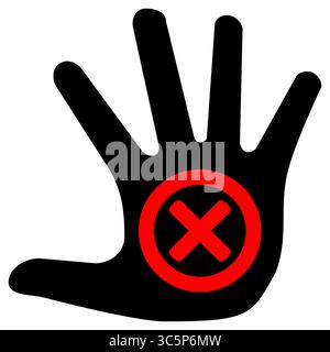 Menschliche Hand mit rotem Verbotssymbol. Vektorabbildung. Stock Vektor