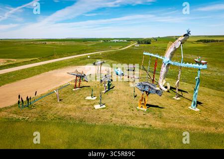 Regent, USA – 13. Juli 2025: Die Fisherman's Dream-Skulptur am North Dakotas Enchanted Highway Stockfoto