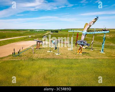 Regent, USA – 13. Juli 2025: Die Fisherman's Dream-Skulptur am North Dakotas Enchanted Highway Stockfoto