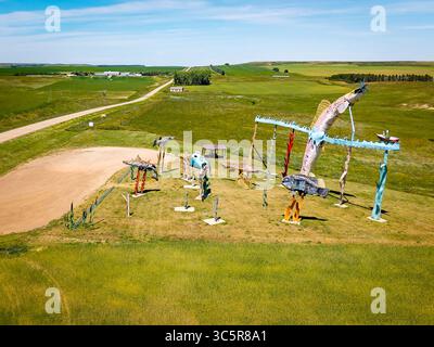 Regent, USA – 13. Juli 2025: Die Fisherman's Dream-Skulptur am North Dakotas Enchanted Highway Stockfoto