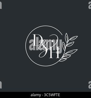 Hochzeit Monogramm Initial DH Design in einem eleganten und minimalistischen Stil mit kreisförmigen Linien und grünen Ästen Vektorgrafik Stock Vektor