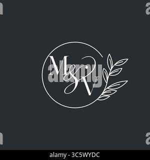 Hochzeit Monogramm Initial MV Design in einem eleganten und minimalistischen Stil mit kreisförmigen Linien und grünen Ästen Vektorgrafik Stock Vektor